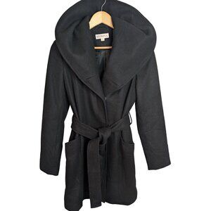 Merona Black Wool Blend Belted Car Coat | Hidden Snaps | Women’s Small